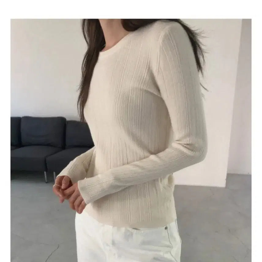 [BUNJANG] One Log Rainy Ribbed Knit Sweater_Ivory / 원로그 라이니 골지 니트_아이보리