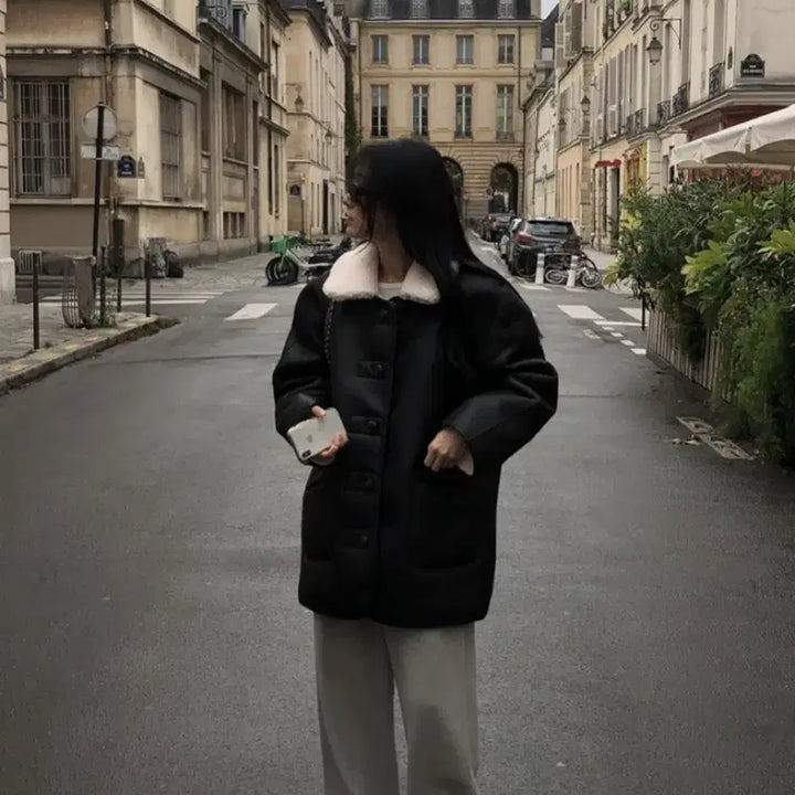 [BUNJANG] Uirmuire Reversible Shearling Half Mustang / 유이르무이 레더 뽀글이 시어링 리버시블 하프 무스탕 팝니다.