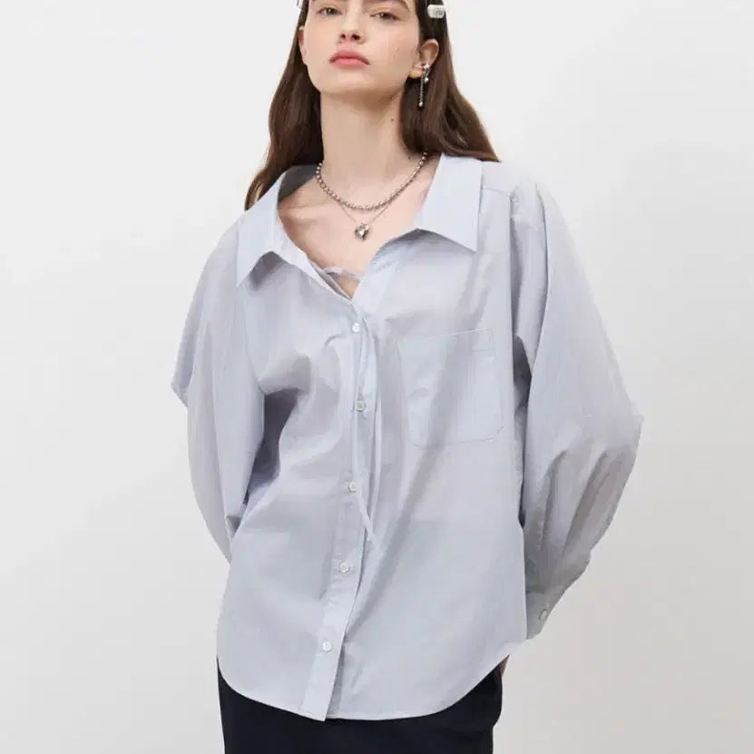 [SOLD OUT] 마론에디션 블루 스트링 오버사이즈 셔츠