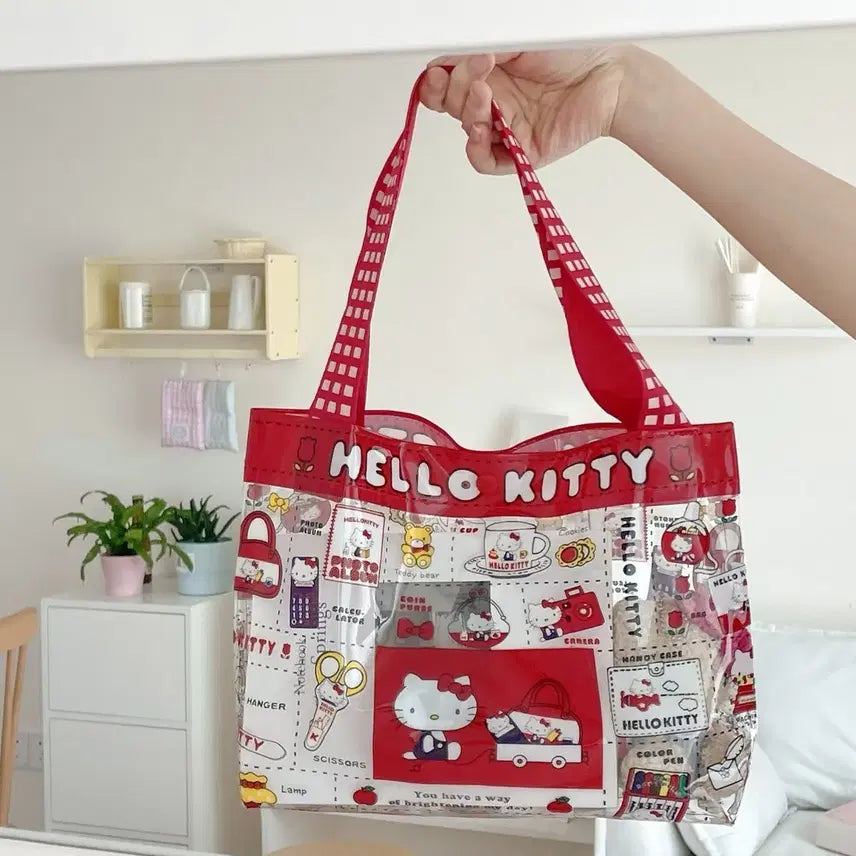 [BUNJANG] Hello Kitty Red PVC Shoulder Bag / 헬로키티 투명 레드 PVC 숄더백 도트백
