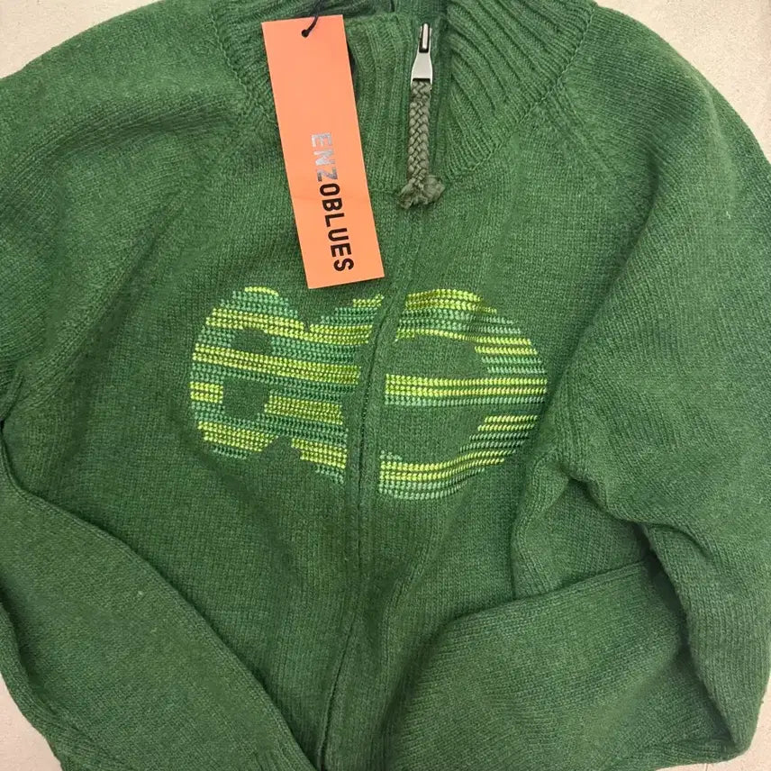 [BUNJANG] Enzo Blues Needle Logo High Neck Knit Zip-Up / (새상품) 엔조블루스 니들 로고 하이넥 니트 집업