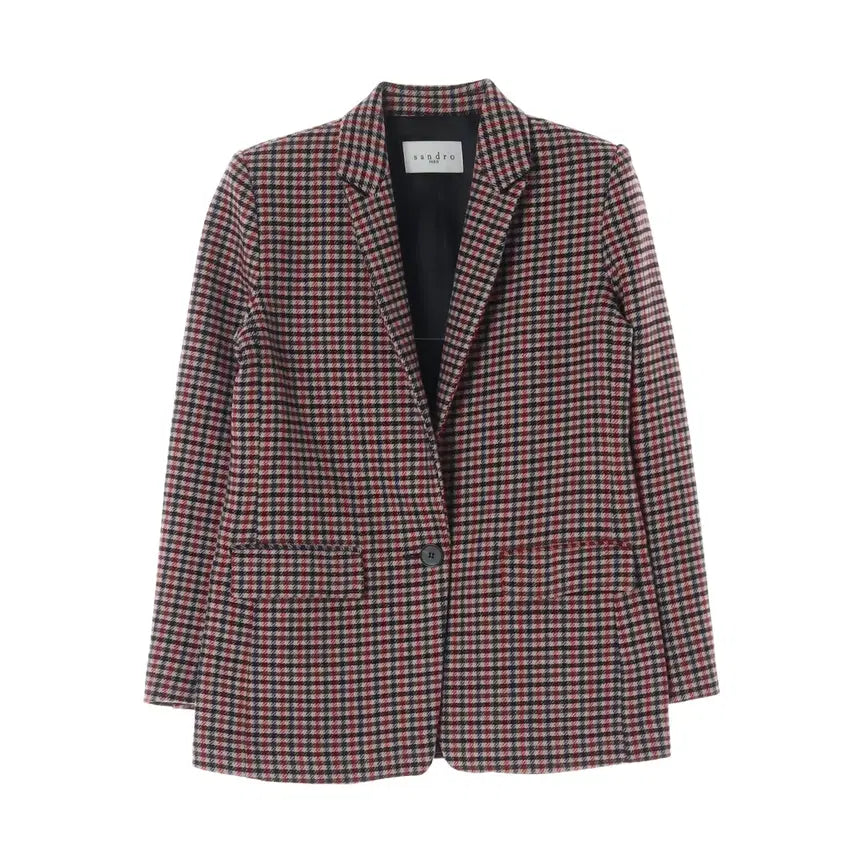 [BUNJANG] Sandro Check Pattern Wool Blazer Jacket Beige / 산드로 체크 패턴 울 블레이저 재킷 베이지