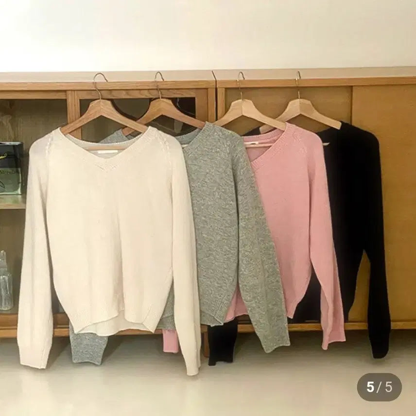[BUNJANG] Miel Cashmere Wool High V-Neck Knit Sweater / 미엘 miel 캐시미어 울 니트 하이 브이넥 니트 핑크
