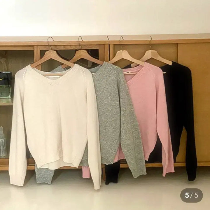 [BUNJANG] Miel Cashmere Wool High V-Neck Knit Sweater / 미엘 miel 캐시미어 울 니트 하이 브이넥 니트 핑크