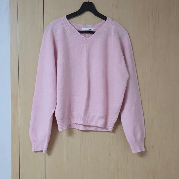 [BUNJANG] Miel Cashmere Wool High V-Neck Knit Sweater / 미엘 miel 캐시미어 울 니트 하이 브이넥 니트 핑크