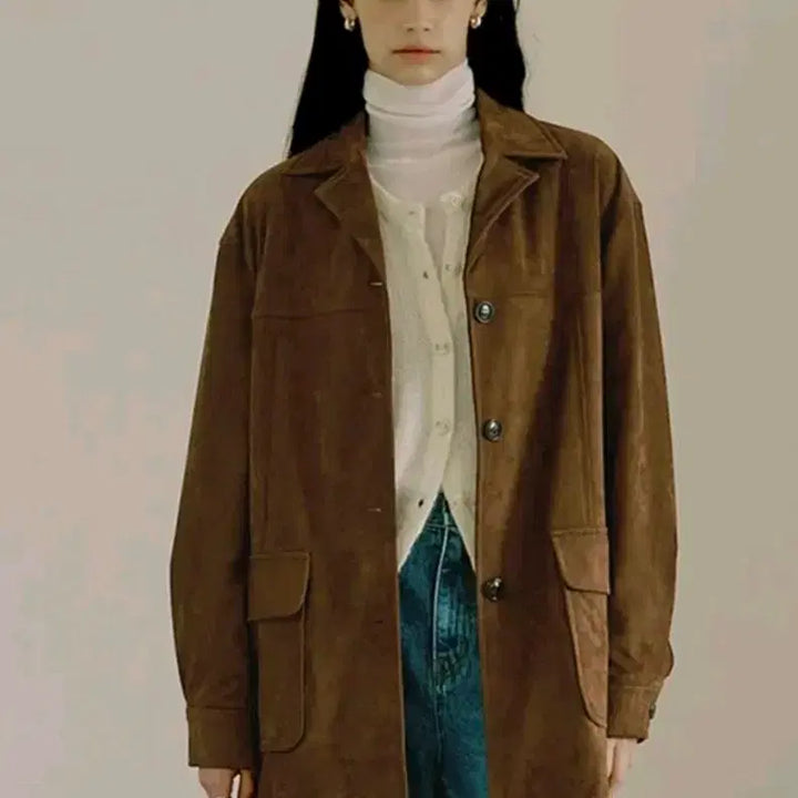 [BUNJANG] LOVLOV Suede Single Jacket Brown / LOVLOV 스웨이드 싱글 자켓 브라운