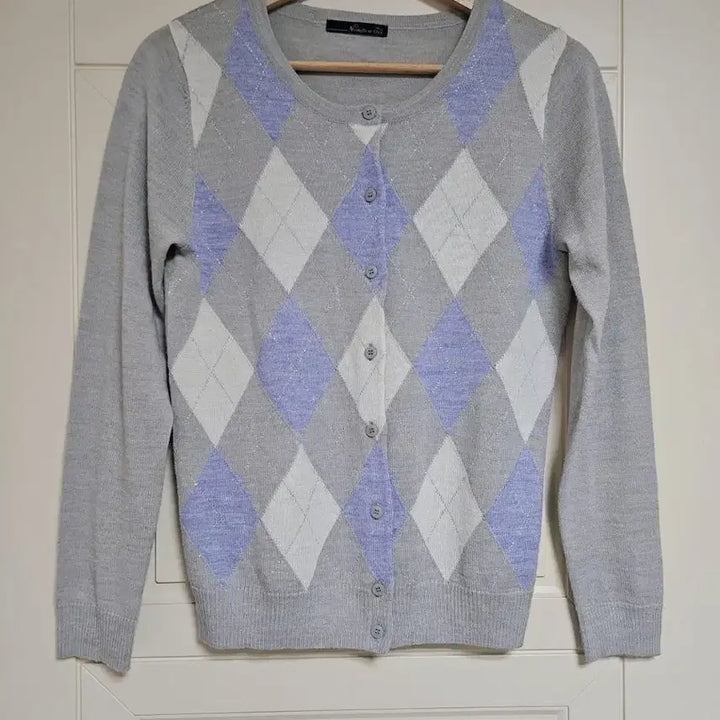 [BUNJANG] Himegyaru Argyle Diamond Pattern Glitter Cardigan / 아가일 다이아몬드 패턴 히메갸루 로걀 라운드넥 글리터 가디건