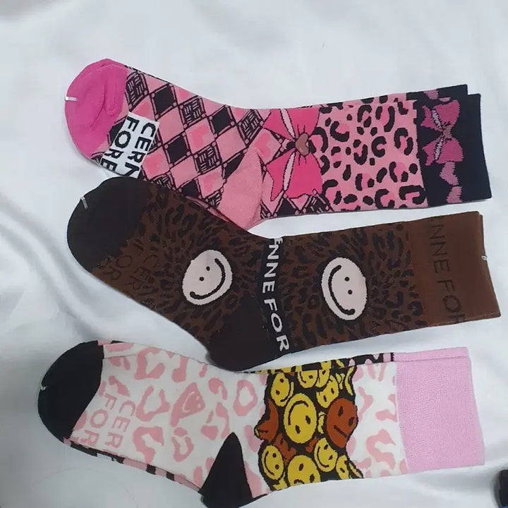 [BUNJANG] Pink Brown Leopard Ribbon Smile Socks / 개당가격이예요~ 핑크 브라운 호피 레오파드 리본 스마일 양말