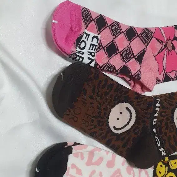 [BUNJANG] Pink Brown Leopard Ribbon Smile Socks / 개당가격이예요~ 핑크 브라운 호피 레오파드 리본 스마일 양말