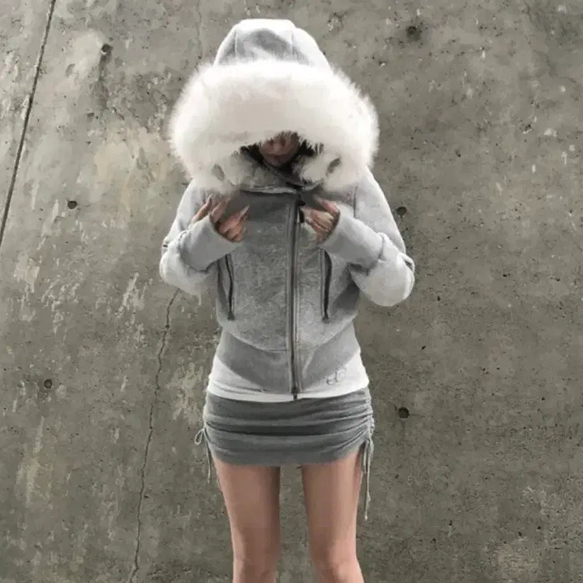 [BUNJANG] Kyoii Faux Fur Hooded Zip-up Jacket / 쿄이 kyoii 퍼 후드 집업