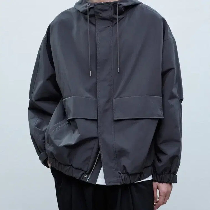 [BUNJANG] TNGT Charcoal Gray Oversized Hooded Short Jumper (Size 110) / [새상품] TNGT 오버핏 후드 숏 점퍼 차콜그레이 110