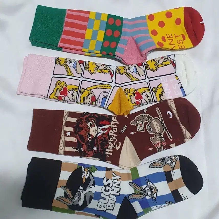 [BUNJANG] Red Brown Pink Green Dot Animal Socks / 개당가격이예요~ 레드브라운 핑크 그린  도트 부엉이 토끼 캐릭터 양말