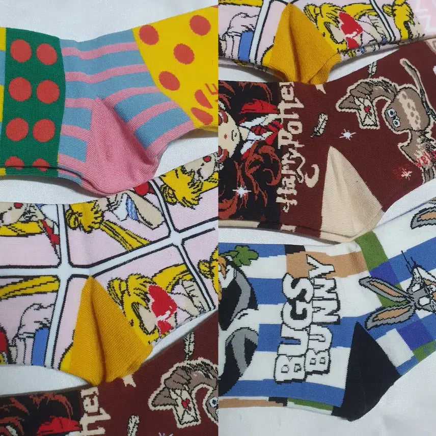 [BUNJANG] Red Brown Pink Green Dot Animal Socks / 개당가격이예요~ 레드브라운 핑크 그린  도트 부엉이 토끼 캐릭터 양말