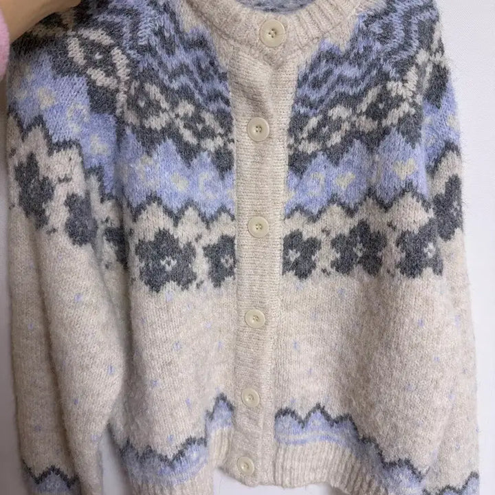 [BUNJANG] Nordic Pattern Hooded Cardigan / 눈꽃 노르딕 패턴 후드 가디건