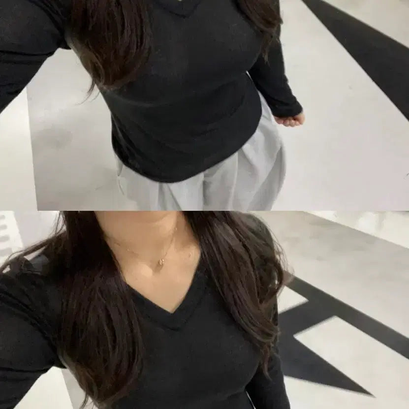 [BUNJANG] V-Neck Black T-Shirt / 새상품 66~88 브이넥 팔뚝 널널함