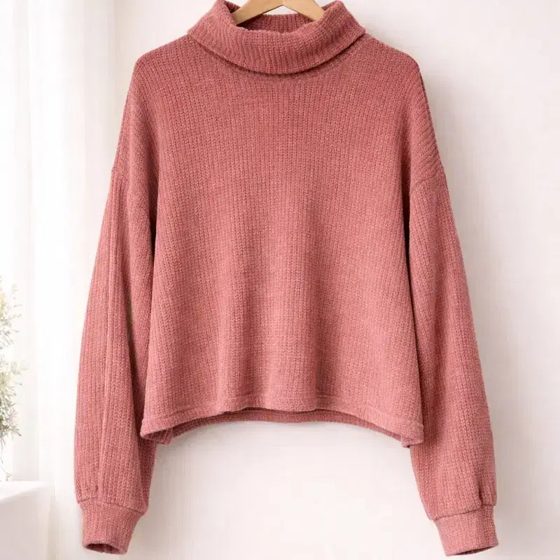[BUNJANG] Bershka Pink Turtleneck Chenille Knit Sweater / Bershka 핑크색 터틀넥 부드러운 촉감의 셔닐 니트 667788 정도