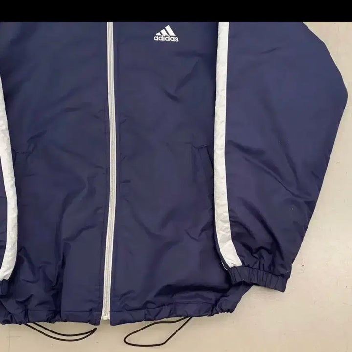 [BUNJANG] Adidas Navy Hooded Windbreaker Jacket / 아디다스 삼선 네이비 후드 바람막이 점퍼