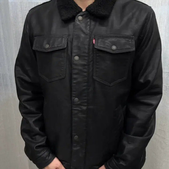 [BUNJANG] Levi's Leather Sherpa Trucker Jacket / 리바이스 레더 셰르파 트러커 가죽 자켓 Levis