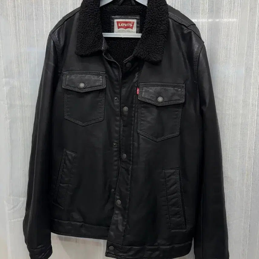 [BUNJANG] Levi's Leather Sherpa Trucker Jacket / 리바이스 레더 셰르파 트러커 가죽 자켓 Levis