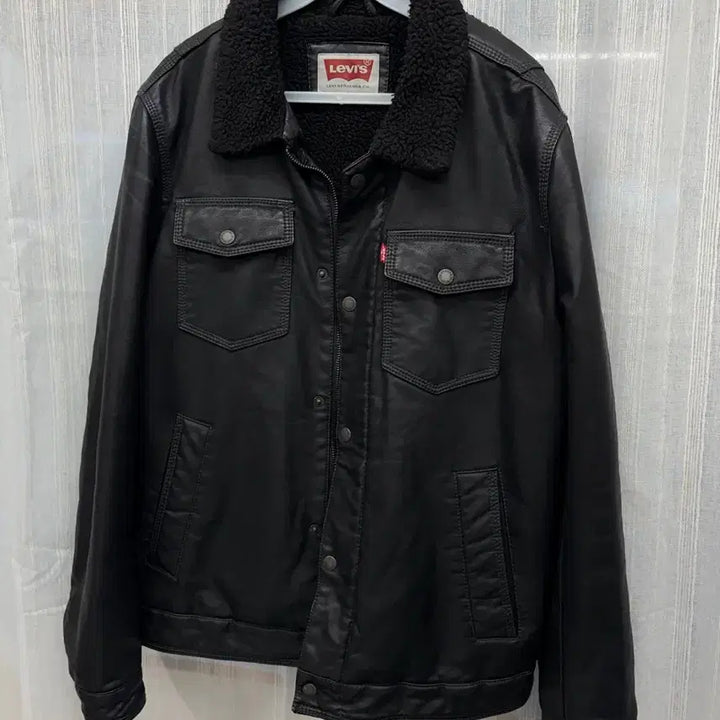 [BUNJANG] Levi's Leather Sherpa Trucker Jacket / 리바이스 레더 셰르파 트러커 가죽 자켓 Levis