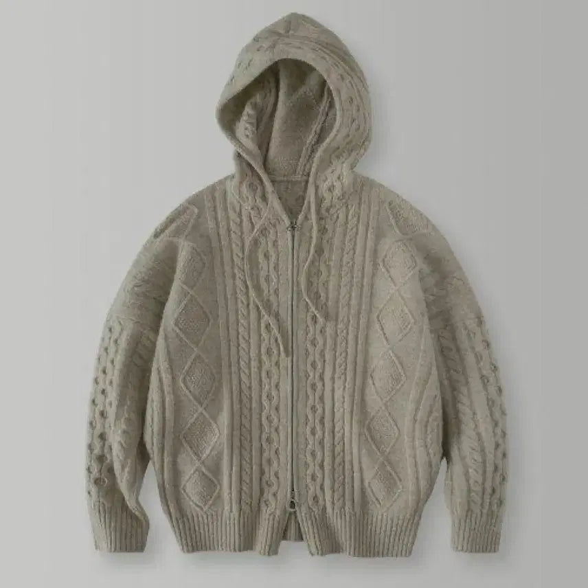 [BUNJANG] Lafarge Store Cable Knit Hooded Zip-up / 라퍼지스토어 케이블 니트 후드집업