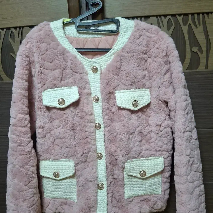[BUNJANG] Pink Fur Tweed Jacket / 핑크 퍼 트위드 자컷 (FREE)