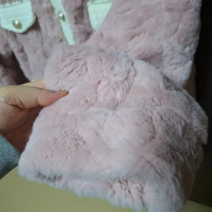 [BUNJANG] Pink Fur Tweed Jacket / 핑크 퍼 트위드 자컷 (FREE)