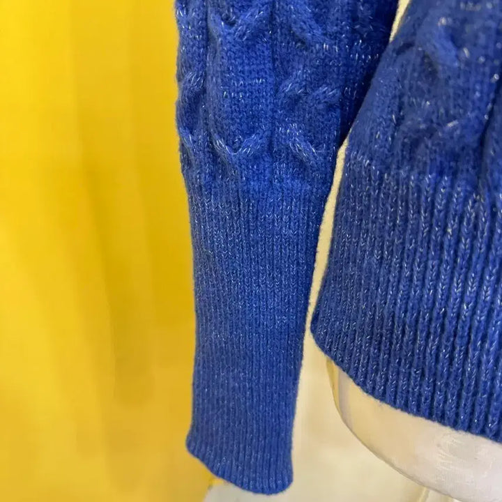 [BUNJANG] Sailor Collar Cable Knit Cardigan / 진주 세일러카라 블루 케이블 니트 가디건 | 골드버튼 포인트