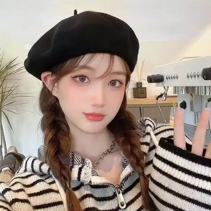 [BUNJANG] Black Beret Wool Hat / 블랙 베레모 모자