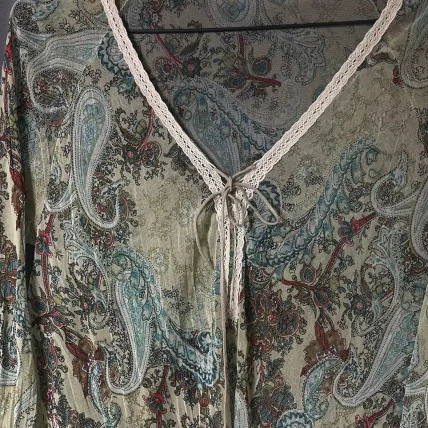 [BUNJANG] Ethnic Paisley Pattern See-through Blouse / 에스닉 페이즐리 패턴 시스루 블라우스