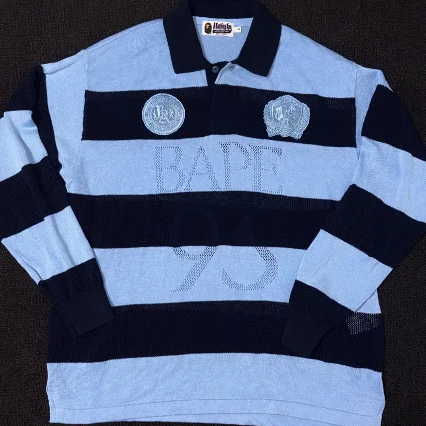 [BUNJANG] BAPE Jacquard Multi Logo Striped Relaxed Fit T-shirt / (택,포장포함) 베이프 자카드 멀티로고 스트라이프 릴렉스트 핏 티셔츠
