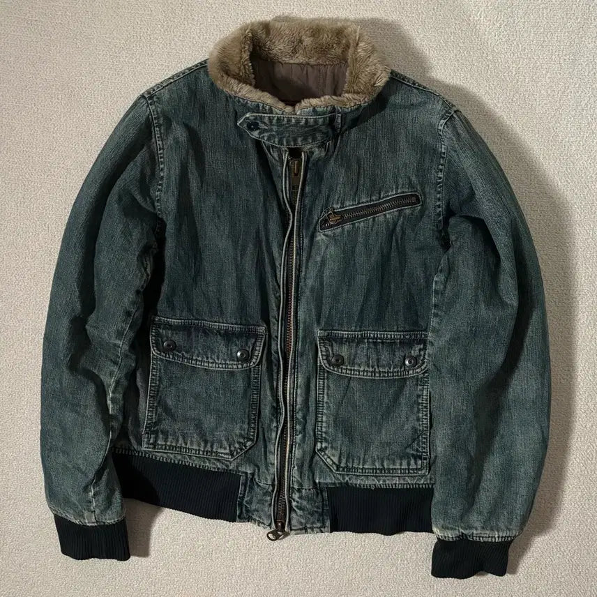 [BUNJANG] Johnbull Vintage Two-Way Fur Washed Denim Mustang Jacket / 일본빈티지 johnbull 투웨이 퍼 워싱 청 무스탕 자켓