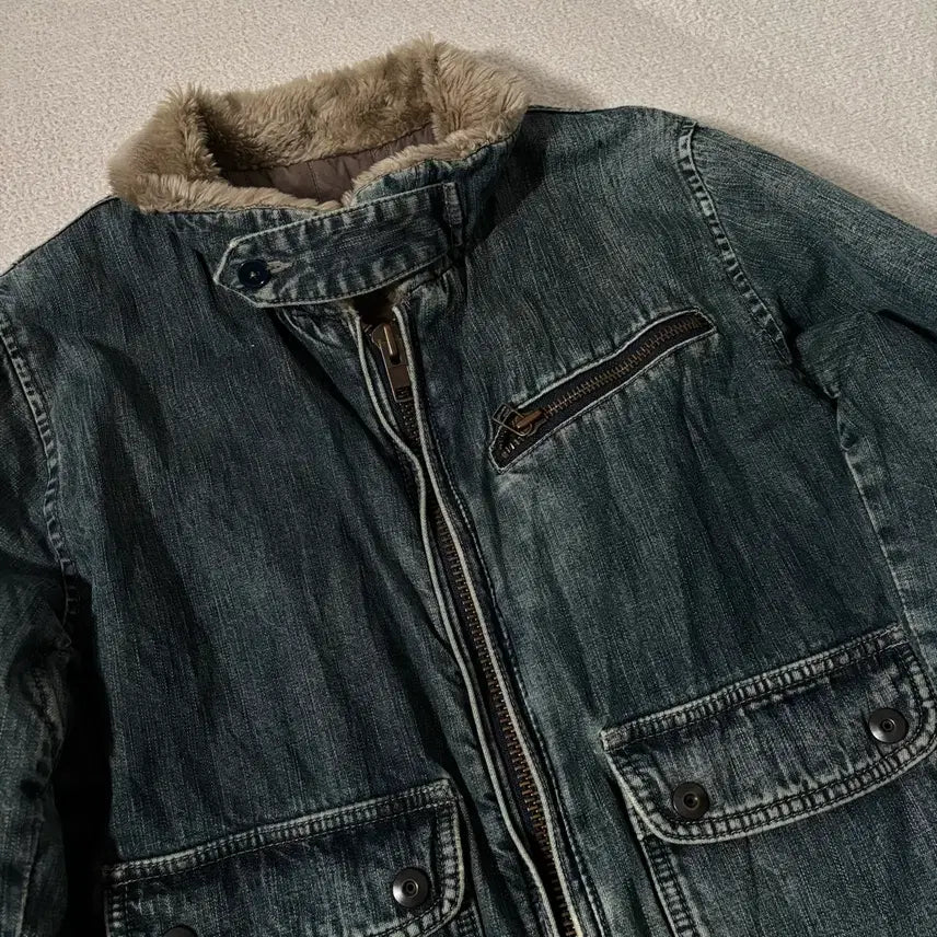 [BUNJANG] Johnbull Vintage Two-Way Fur Washed Denim Mustang Jacket / 일본빈티지 johnbull 투웨이 퍼 워싱 청 무스탕 자켓