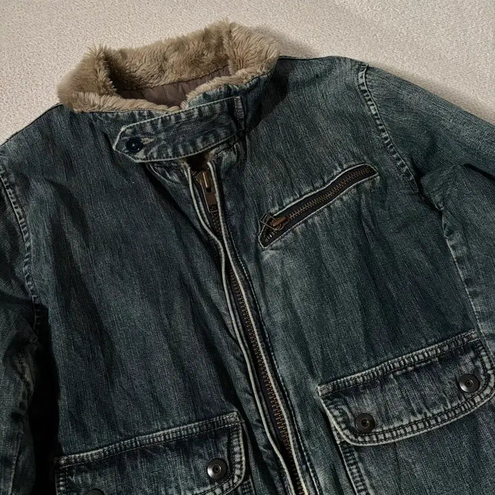 [BUNJANG] Johnbull Vintage Two-Way Fur Washed Denim Mustang Jacket / 일본빈티지 johnbull 투웨이 퍼 워싱 청 무스탕 자켓