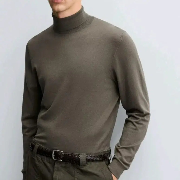 [BUNJANG] ZARA Basic High-Neck Sweater Khaki Knit / M) 자라 25fw 베이직 하이넥 스웨터 카키색 니트 0304 320