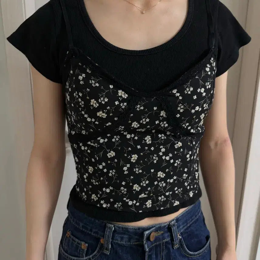 [BUNJANG] Unbranded Floral Bustier Top / 잔꽃 패턴 뷔스티에