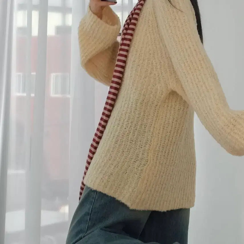 [BUNJANG] Seoulbased Wine Red Striped Cotton Scarf / 서울베이스드 와인/레드/빨강 줄무늬 면 목도리 스카프