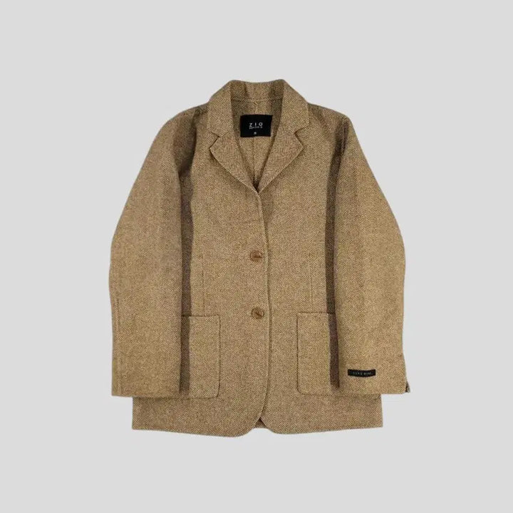[BUNJANG] Zio Songzio Brown Herringbone Check Handmade Wool Blend Short Coat / 지오송지오 브라운 헤링본체크 핸드메이드 투버튼 울블렌드 숏코트 하프코트