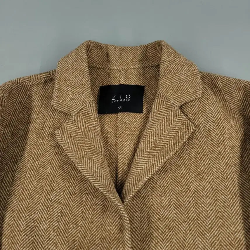 [BUNJANG] Zio Songzio Brown Herringbone Check Handmade Wool Blend Short Coat / 지오송지오 브라운 헤링본체크 핸드메이드 투버튼 울블렌드 숏코트 하프코트