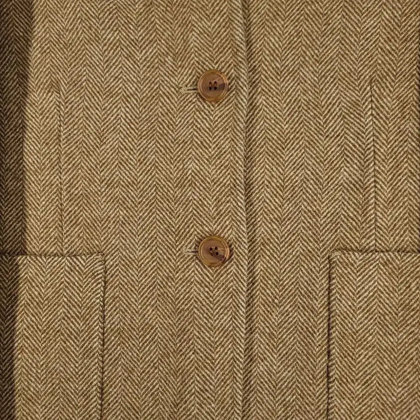[BUNJANG] Zio Songzio Brown Herringbone Check Handmade Wool Blend Short Coat / 지오송지오 브라운 헤링본체크 핸드메이드 투버튼 울블렌드 숏코트 하프코트