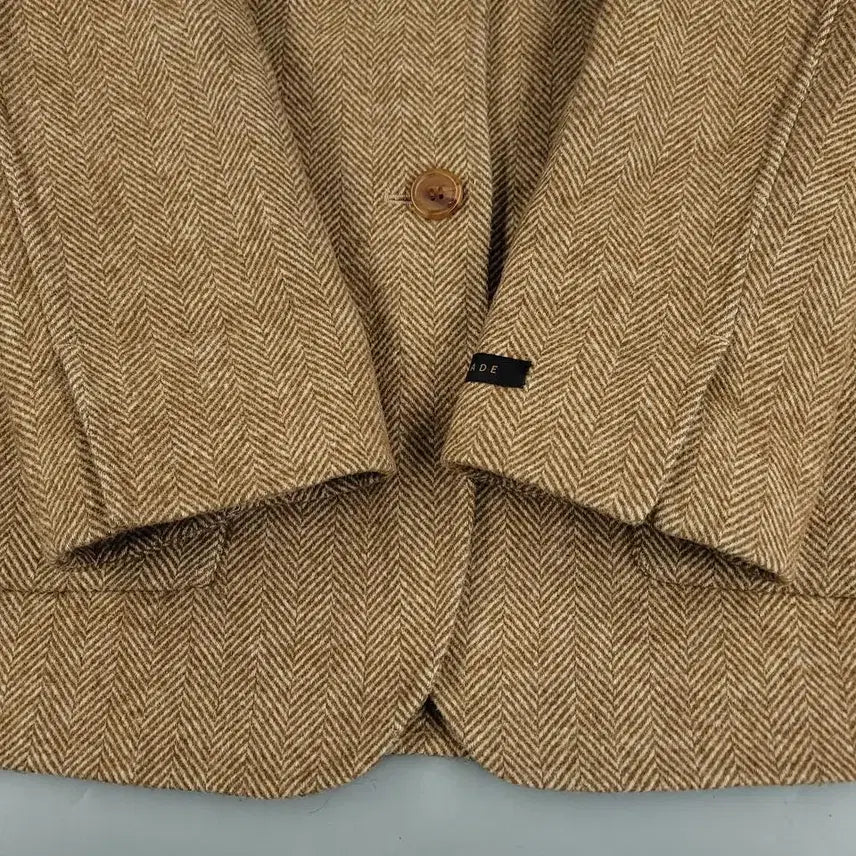 [BUNJANG] Zio Songzio Brown Herringbone Check Handmade Wool Blend Short Coat / 지오송지오 브라운 헤링본체크 핸드메이드 투버튼 울블렌드 숏코트 하프코트