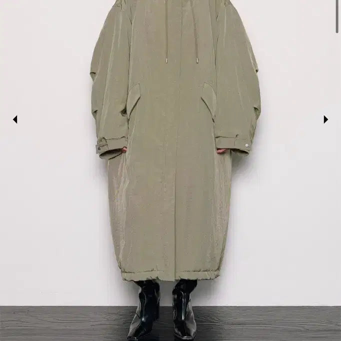 [BUNJANG] Moireau Oversized Padded Hooded Coat Khaki / 무아르보 오버사이즈 패딩 후드 코트 카키