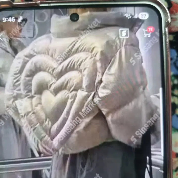 [BUNJANG] Glossy Quilted Heart Jacket / 요즘유행하는  글로시 누빔패딩 하트  자켓  새상품   도매가 32000