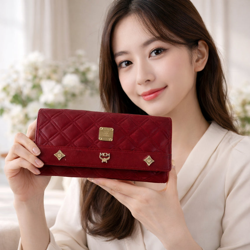 [BUNJANG] MCM Quilted Long Wallet / MCM정품 레드 퀼팅 장지갑