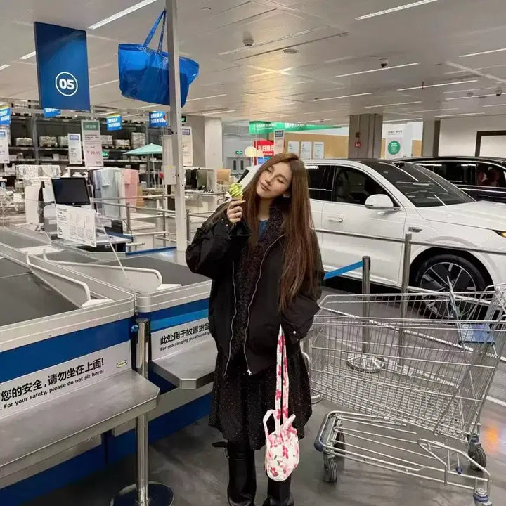 [BUNJANG] Black Bomber Blouson Padded Jacket / 블랙 퍼 봄버 블루종 점퍼 패딩 자켓