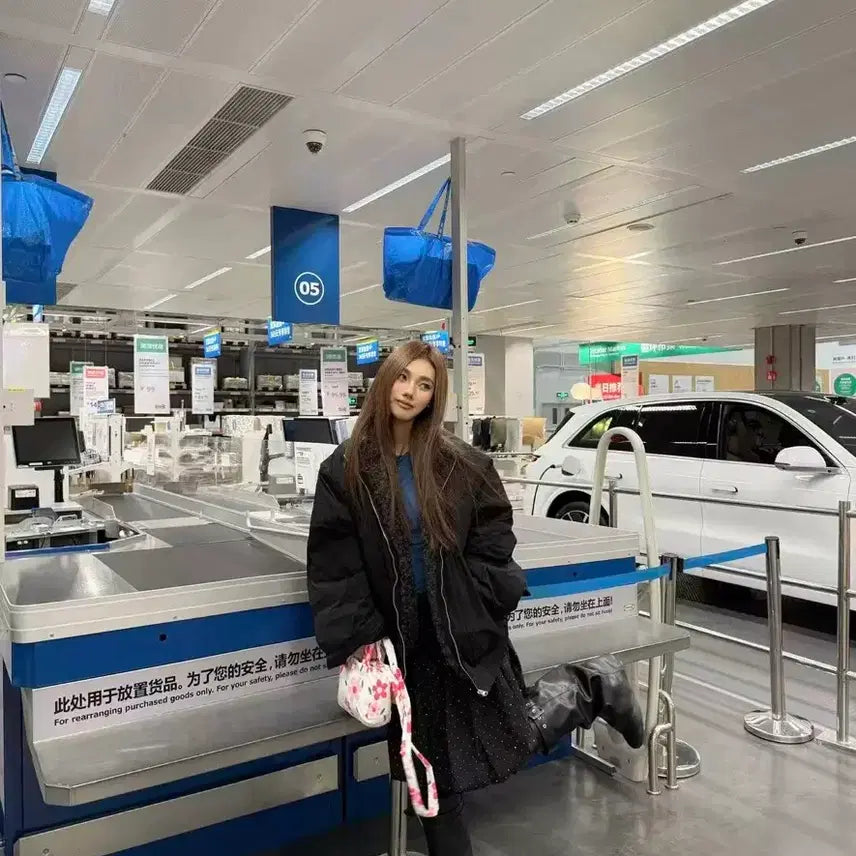 [BUNJANG] Black Bomber Blouson Padded Jacket / 블랙 퍼 봄버 블루종 점퍼 패딩 자켓