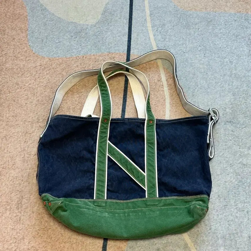 [BUNJANG] NICENESS L.lesh Shoulder Tote Bag (Green/Navy) / 나이스네스(NICENESS)  L.lesh  숄더 토트백 그린 네이비