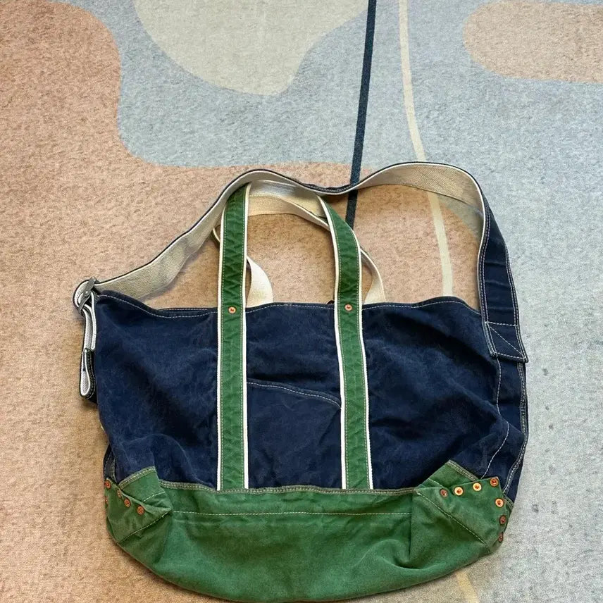 [BUNJANG] NICENESS L.lesh Shoulder Tote Bag (Green/Navy) / 나이스네스(NICENESS)  L.lesh  숄더 토트백 그린 네이비