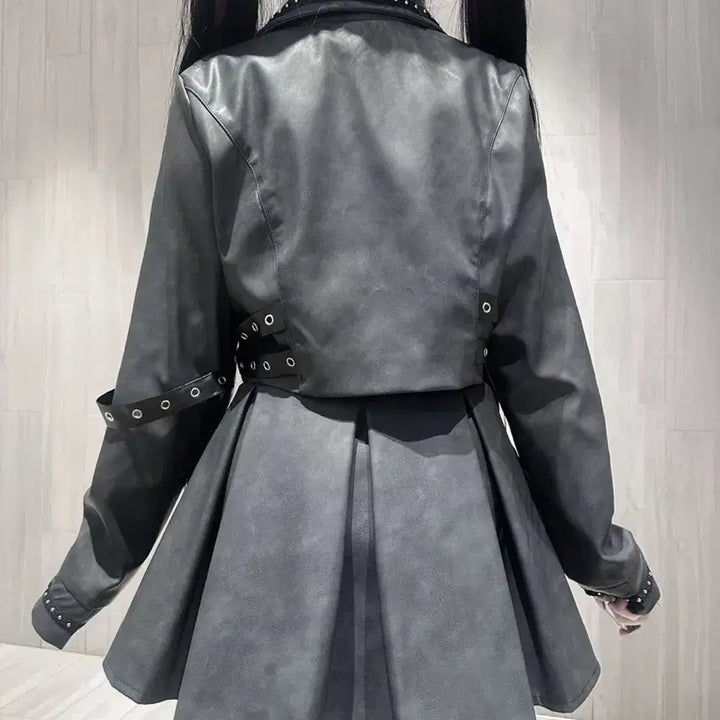 [BUNJANG] Subculture Jacket &amp; Skirt Set / 지뢰계 서브컬처 자켓+스커트 세트 매트 가죽 느낌 메탈 장식