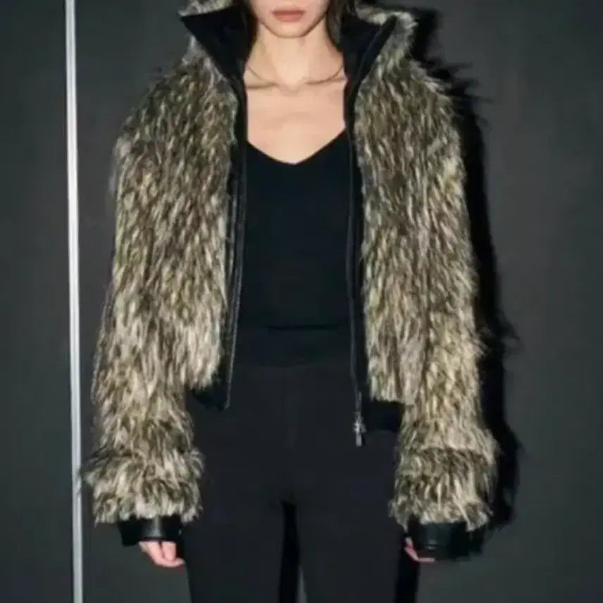 [BUNJANG] Bohemian Seoul Highneck Two-Way Fur Jacket Brown / 보헤미안서울 하이넥 투웨이 퍼자켓 브라운